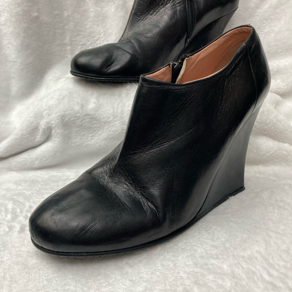 Stephane Kelian Black Leather Wedge Shoes